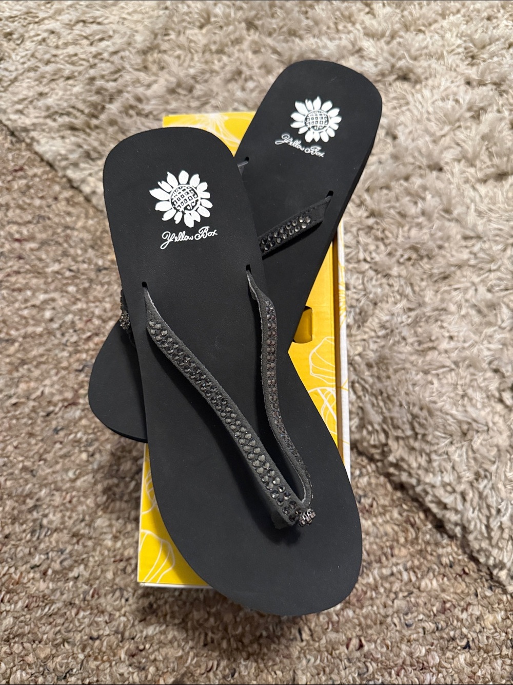 Yellow Box Gray Rhinestone-Trim Flip Flops